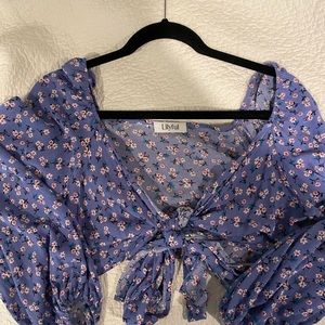 Cropped Front Tie Top Floral/Purple